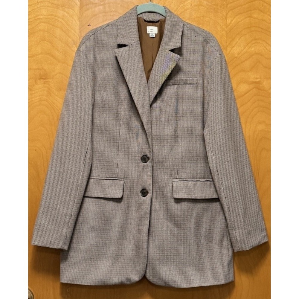 A New Day Womens Houndstooth Oversized Single-Breasted Notch Lapel Lined Sz XS